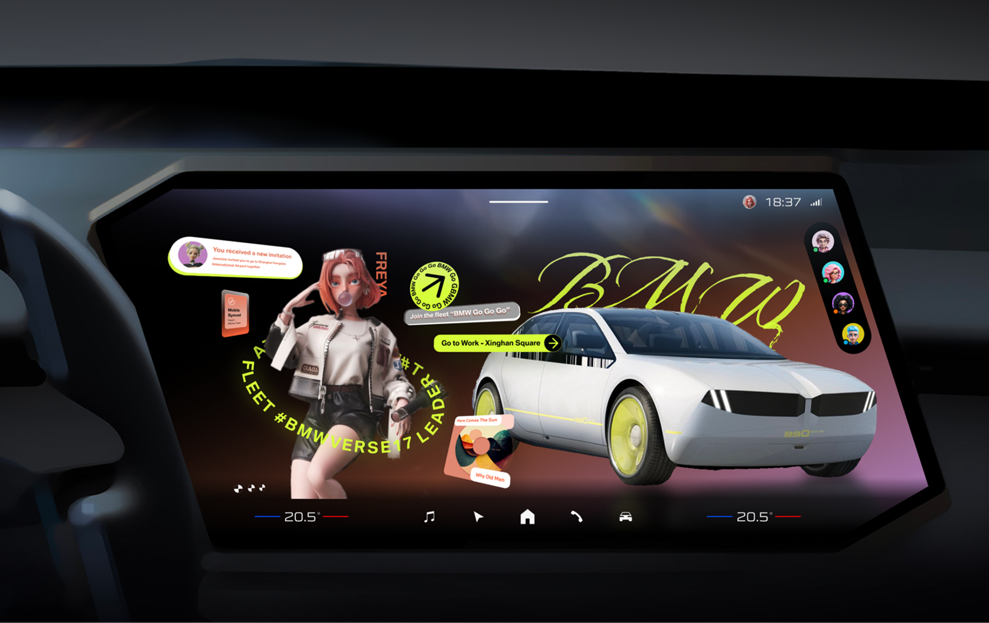 Public Social-verse concept visualization inside a BMW vehicle